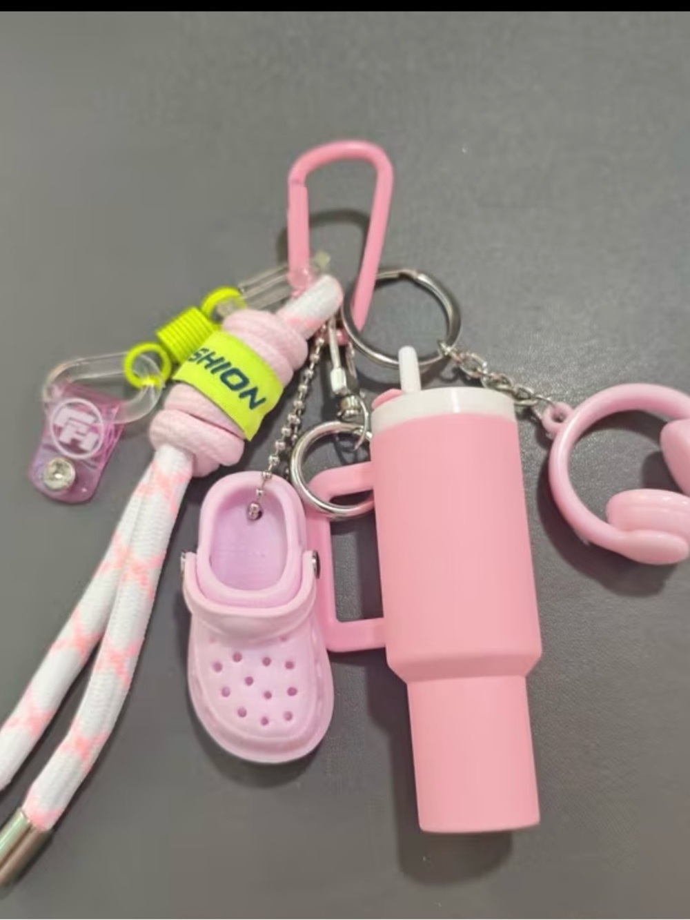 Pink Novelty Key & Card Holder Charm Set